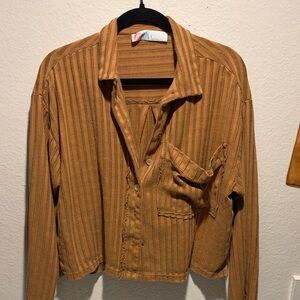 Brown Striped Button-Up Shirt